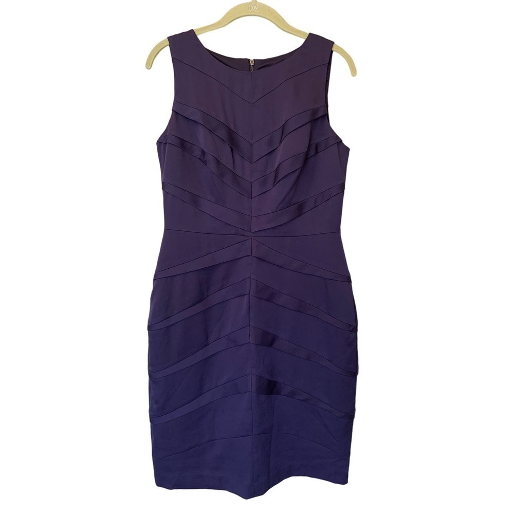 Adrianna Papell Purple Shutter Pleat Tiered Knee Length Dress MOB Size 8